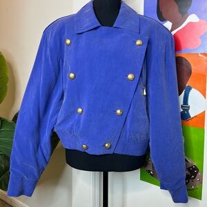Vintage Carlisle 100% silk bomber jacket. Size 12 P2P 22 1/2 inches.
